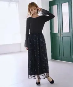 ROPE' PICNIC（ロペピクニック）袖ラメシアー　袖チュールトップス　M