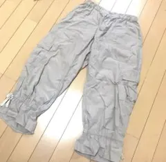 薄手　半端丈　パンツ　 ベージュ　ウエストゴム　七分丈　パンツ　カーゴポケット