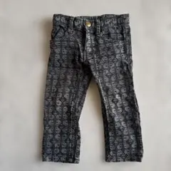 白*姫様 【used】90 ブーフーウー　スカル柄ロングパンツ　ブラックデニム