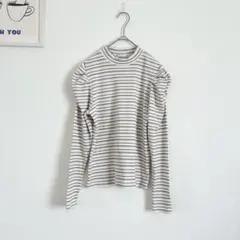 コルザ　モックネック　リブカットソー　長袖　マルチボーダー　パワーショルダーのサムネイル