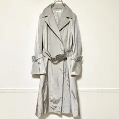 未使用級 EPOCA トレンチコート　ロングコート　シルバー　ナイロン　ベルト