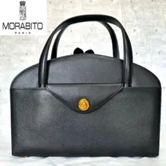 【美品】MORABITO カーフレザー ブラック ゴールド金具 ハンドバッグ