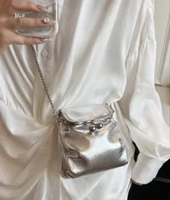 がま口 チェーンミニショルダーバッグ シルバー
