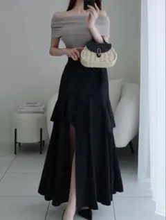 GRL アシンメトリーラッフルスリットスカート ask137