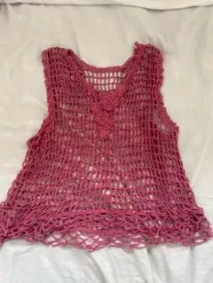 ピンク レース編み Vネック トップス