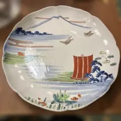 古伊万里 色絵染付 富士山水霞文染錦深皿 上手 柿右衛門 アンティーク