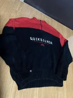 QUICKSILVER 90s ジッパー付きニットセーター 黒/赤