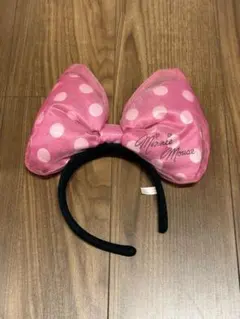 【まとめ買い5%】ミニーマウス 水玉カチューシャ　でかリボン オーガンジー