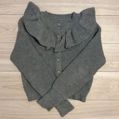 【GRL】フリルニットカーディガン　グレー