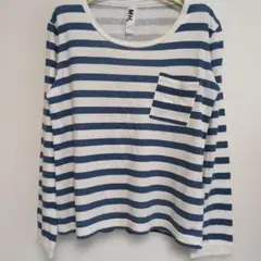 MHL. 青と白のストライプ 長袖コットンTシャツ　サイズⅡ　M