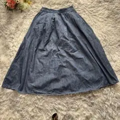 デニムフレアスカート　【Ｍ】　ブルー　ウエスト後ろゴム　ロング　シネマクラブ