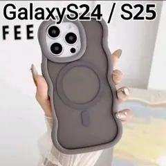 Galaxy S24 S25 ケース　グレー　半透明　ウェーブ　マグセーフ