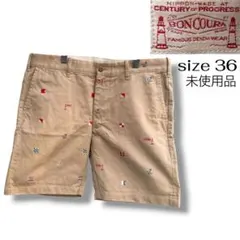 【未使用】ボンクラ BONCOURA マリン刺繍 ショートパンツ 36 ベージュのサムネイル