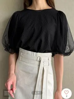 【新品未使用】【タグ付き】JUNOAH チュールパフスリーブシアーブラウス