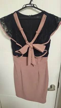 ピンクと黒のレースタイトドレスLサイズ