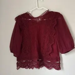 CECILMcBEE バーガンディ レース トップス 五分袖