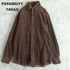 長袖シャツ　ボタンダウン　ベロア　コーデュロイ　ブラウン　L