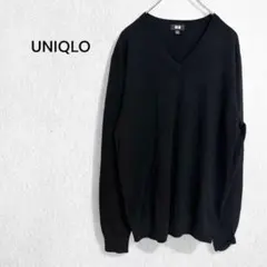 ユニクロ エクストラファインメリノVネックセーター ウール100％ メンズM 黒
