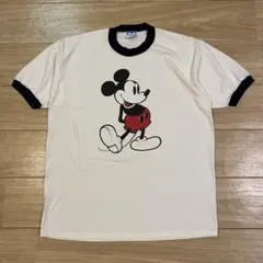 80s USA製 Disney ミッキー リンガーTシャツ 白足 青タグのサムネイル