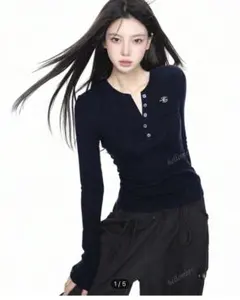 ネイビー ヘンリーネック