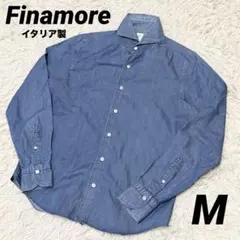 <イタリア製>フィナモレ　 長袖シャツ　デニム風　綿100% ブルー　39 Mのサムネイル