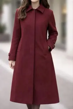 ウール100% ロングコート ボルドー 赤 ワインレッド レディース