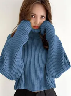 タートルネッククロップド丈ニットトップス