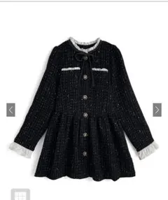 リボンフリルツイードフレアミニコート[ru1382]