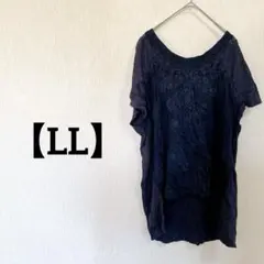✨️美品✨️【LL】刺繍入り ダークブルー 半袖シャツ オシャレ