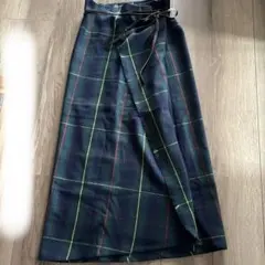 THE SCOTCH HOUSE ロング巻きスカートチェック柄 レザー紐のサムネイル