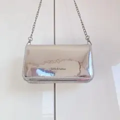 レディースショルダーバッグ ミニバッグ パーティーバッグ メタリックシルバー