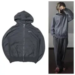 ナイキスウッシュ刺繍ジップアップパーカーグレーMサイズ古着00sy2k
