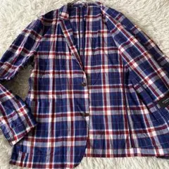 【極美品✨】バーバリーブラックレーベル 麻混 シャツジャケット チェック L
