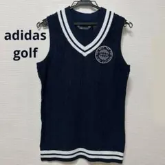 【美品】アディダス ゴルフ ニットベスト アディクロス ケーブル編み 紺 M