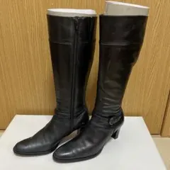 【中古品】本革　ブラック　ロングブーツ　23.5センチ　5センチヒール