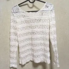 H&M シアー レース ボーダー プルオーバー　バッグオープン