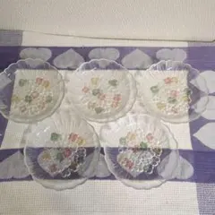 花柄ガラス小皿 5枚セット昭和レトロ