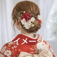 可愛い系】成人式 髪飾りセット＊ドライフラワー 和装 卒業式 水引 赤
