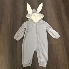 ウサギ　グレー　♡くすみカラー♡パーカーつなぎ　73サイズ