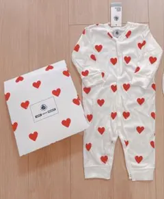 新品未使用　プチバトー　大人気長袖ハートロンパース　74