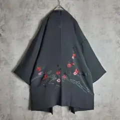 着物カーディガン 和柄 羽織 刺繍 黒 ビッグシルエット ゆるだぼ