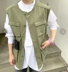 リネン混 スタンドカラー ベスト ジレ カーキ リネン混 スタンドカラー ベスト ジレ カーキ - メルカリ