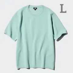 ユニクロ ウォッシャブルミラノリブニットTシャツ(ブルー)Lのサムネイル