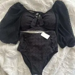 オフショル セパレート水着 体型カバー ビキニ ブラック シースルー