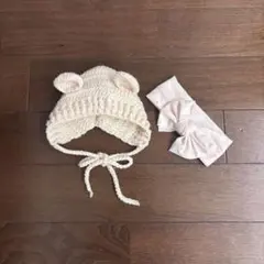 ニューボーンフォト　小物　ニット帽　くま　ヘアバンド