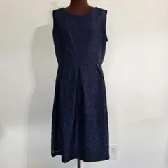 15・ネイビーレースフォーマルドレス Vネック ノースリーブ