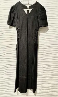 AMLILE デニム ロングワンピース ブラック 半袖ワンピース　春夏