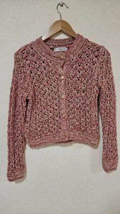 MANGO レース編みカーディガン 長袖 ピンク系(XS)