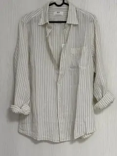 【新品 未使用】UNIQLO プレミアムリネンシャツ ストライプ 長袖 Sサイズのサムネイル