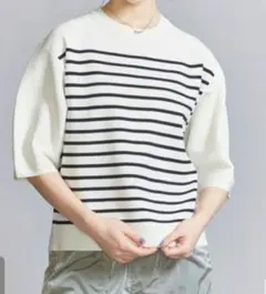 ビューティーアンドユース　ミラノリブ カーブスリーブ ニット　プルオーバー